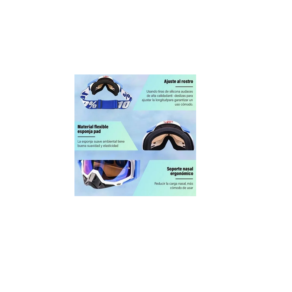 Foto 4 pulgar | Gafas de Motocross Eo Safe Imports ESI-9722 Blancos