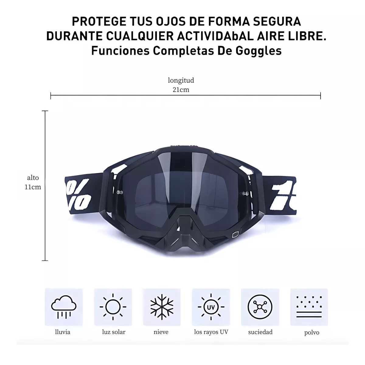 Foto 3 pulgar | Goglesss Motocross Gafas De Esquí Tacticos Anti Niebla  Eo Safe Imports Esi-12749 Negro