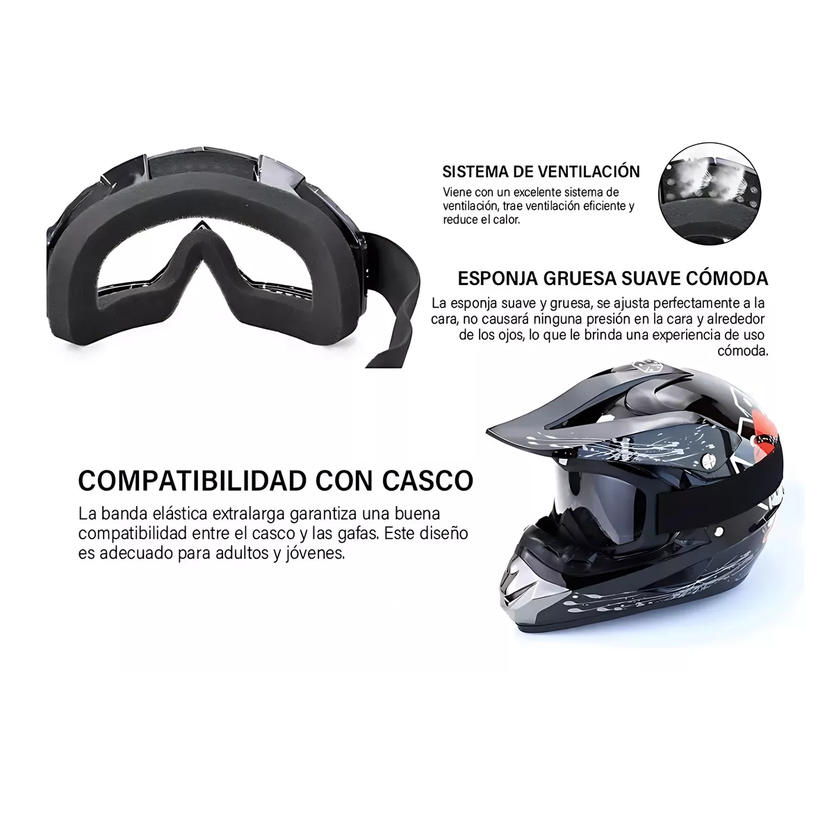 Foto 4 pulgar | Goglesss Motocross Gafas De Esquí Tacticos Anti Niebla  Eo Safe Imports Esi-12749 Negro