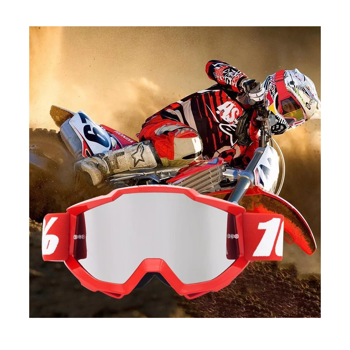 Foto 3 pulgar | Googles Tácticos Motocross Esquí Gafas Anti Quimico Fluidos Eo Safe Imports Esi-12750 Rojo