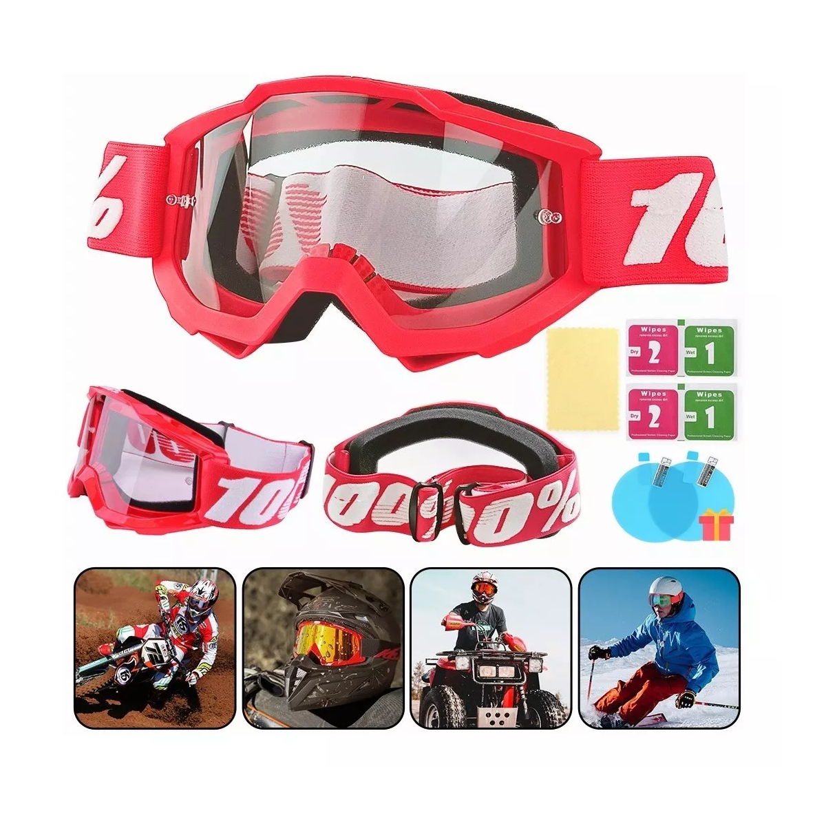 Foto 4 pulgar | Googles Tácticos Motocross Esquí Gafas Anti Quimico Fluidos Eo Safe Imports Esi-12750 Rojo