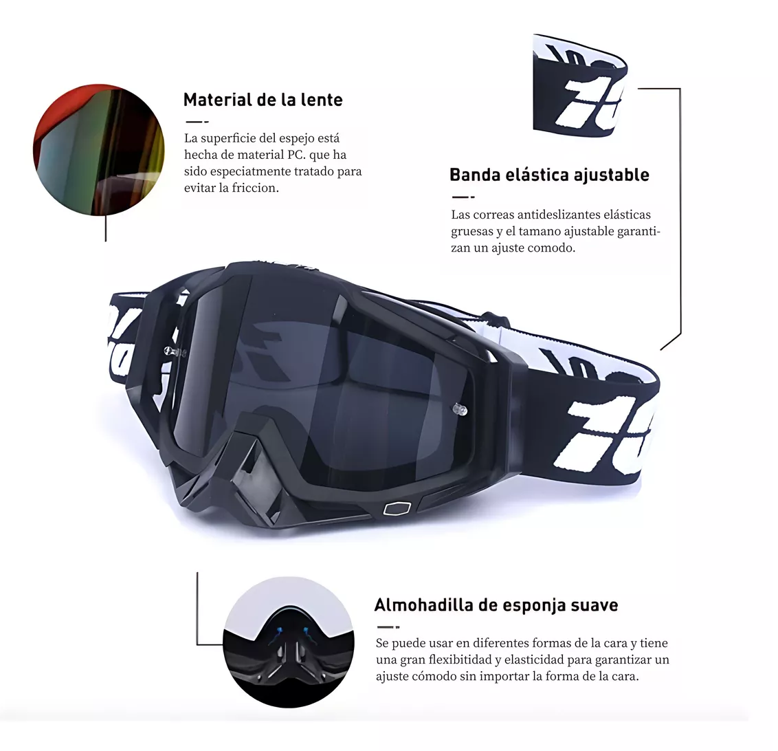 Foto 3 pulgar | Gafas De Esquí Goglesss Motocross Tacticos Anti Niebla, Negro