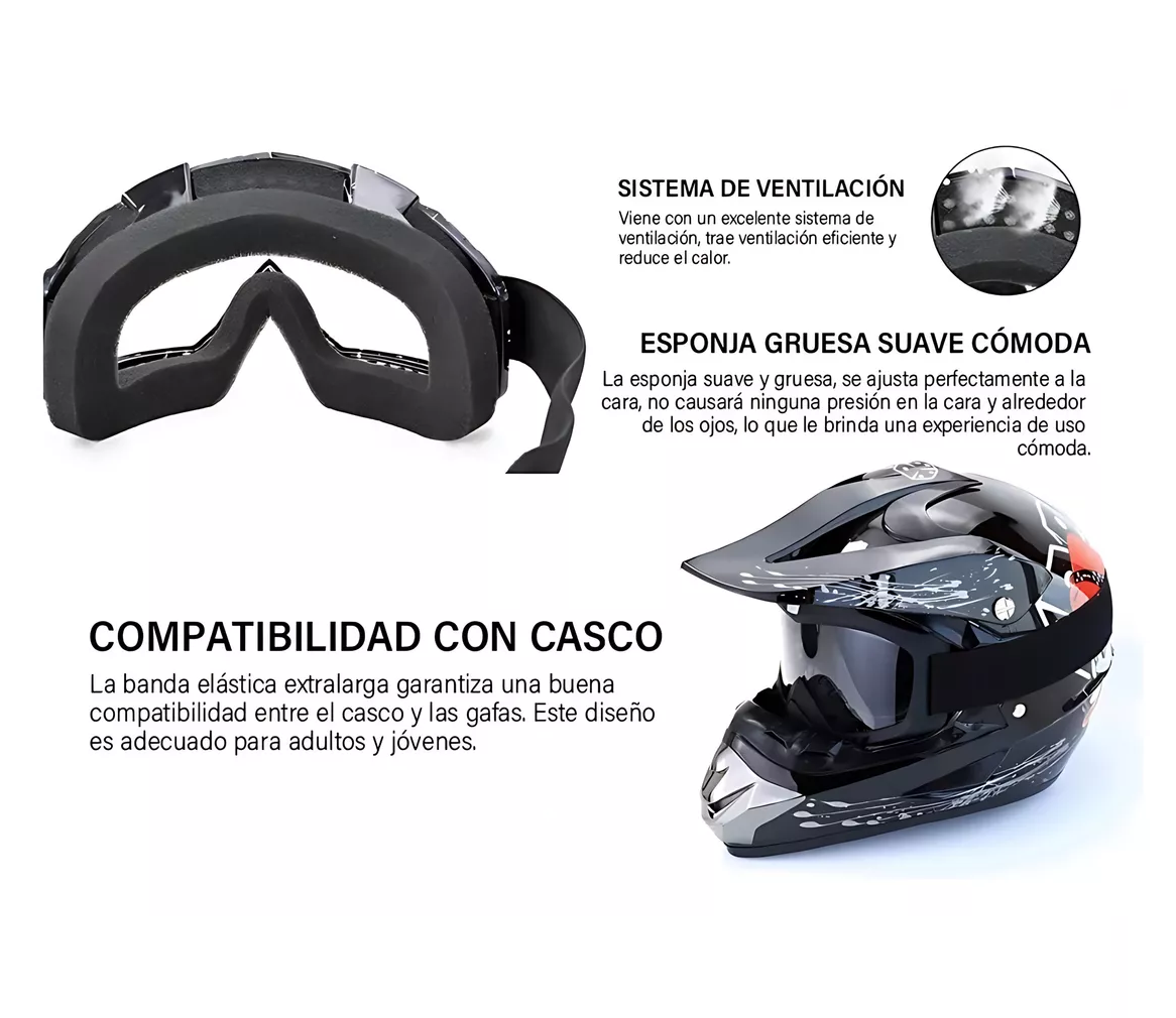 Foto 5 pulgar | Gafas De Esquí Goglesss Motocross Tacticos Anti Niebla, Negro