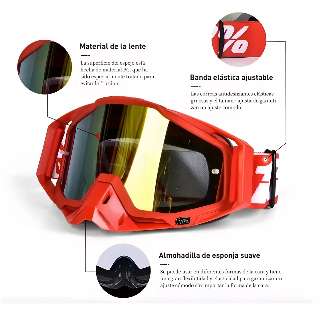 Foto 4 pulgar | Goglesss Motocross Gafas De Esquí Tacticos Anti Niebla, Rojo
