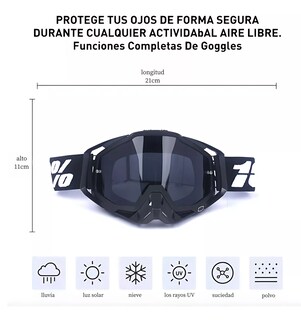 Foto 3 | Gafas De Esquí Goglesss Motocross Tacticos Anti Niebla, Negro