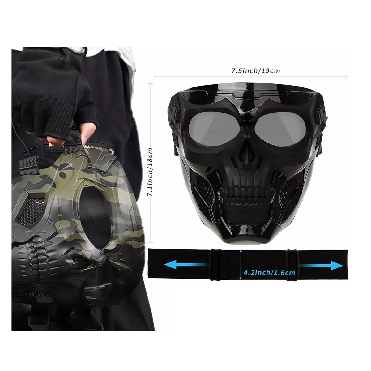 Foto 3 pulgar | Mascara De Calavera Y Goggles Tacticos Militares Motocross Eo Safe Imports Esi-8992 Negro
