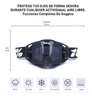 Foto 3 | Gafas De Esquí Goglesss Motocross Tácticos Anti Niebla, Belug Negro