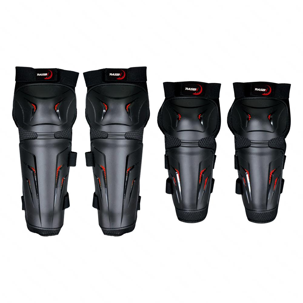 Set De Protección Para Moto Rasen: Coderas Y Rodilleras Con Franjas Rojas
