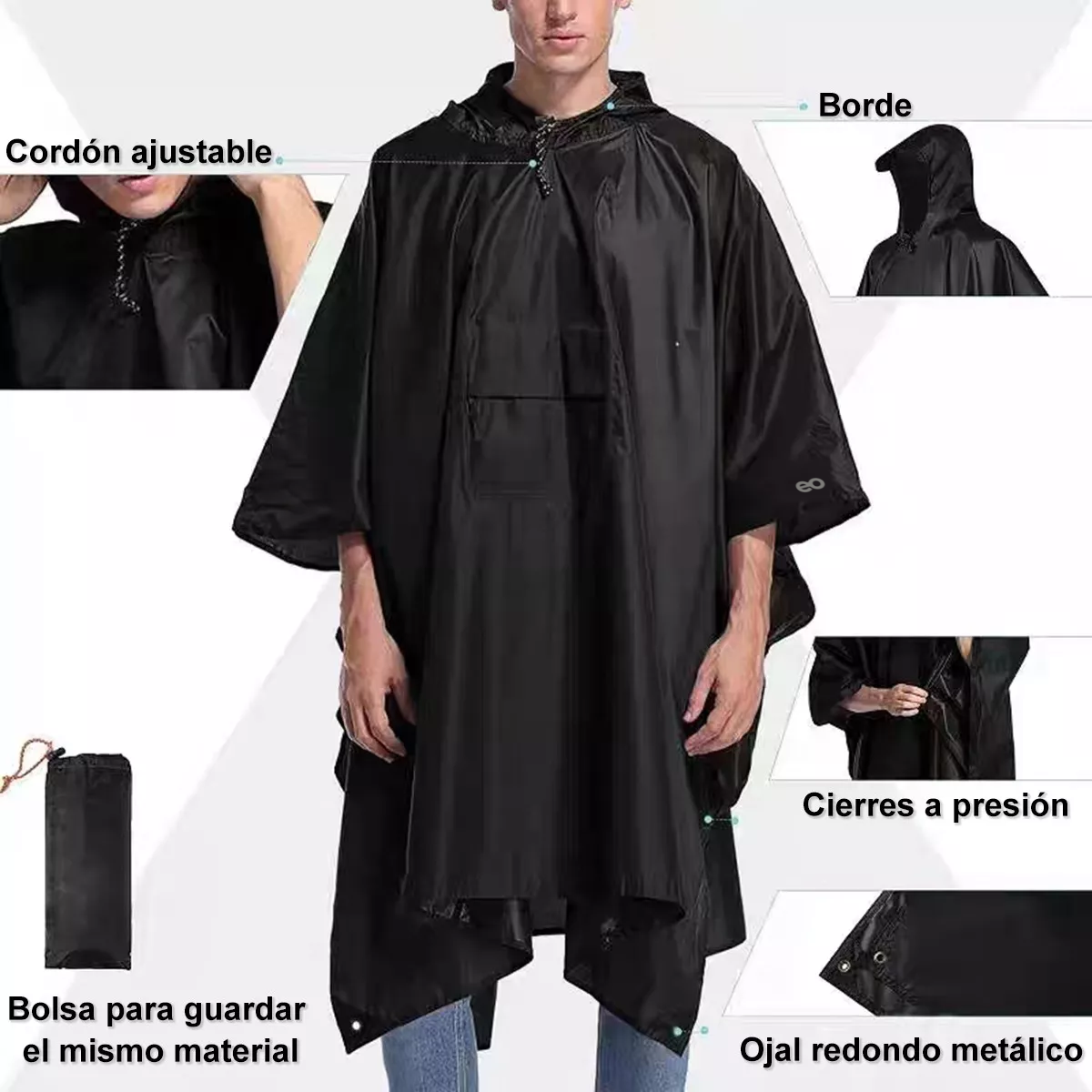 Foto 3 pulgar | Poncho De Camping Impermeable Eo Safe Imports Esi-12827 Negro