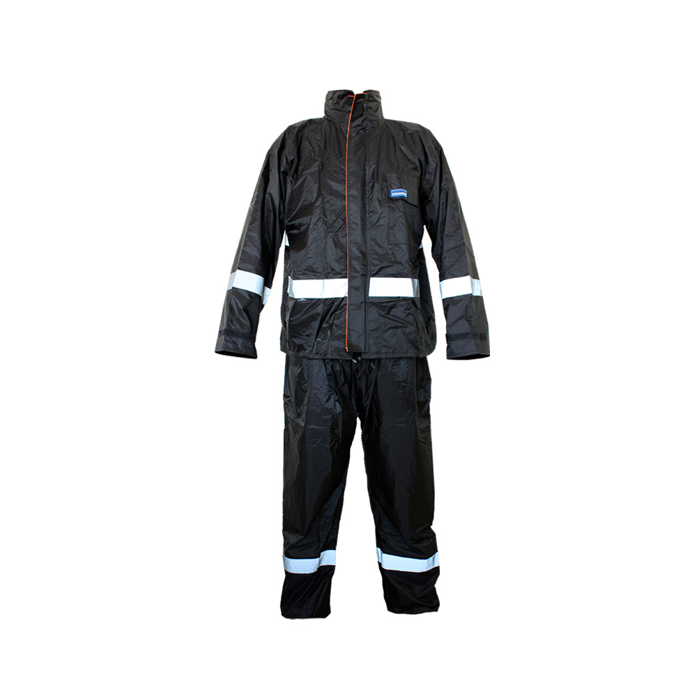 Foto 2 pulgar | Impermeable Negro De 2 Capas Para Motociclista Con Cintas Reflectantes Y Cierre Frontal