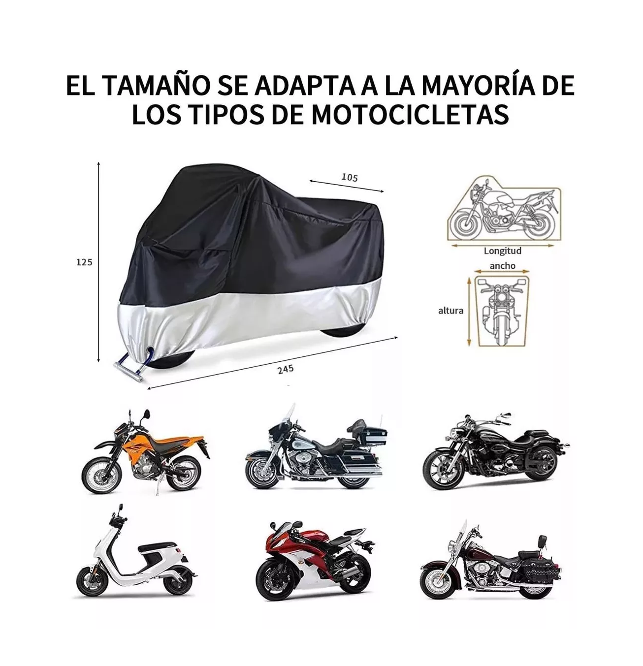 Foto 2 | Funda Para Moto Impermeable Cubierta Lona, Color Plata