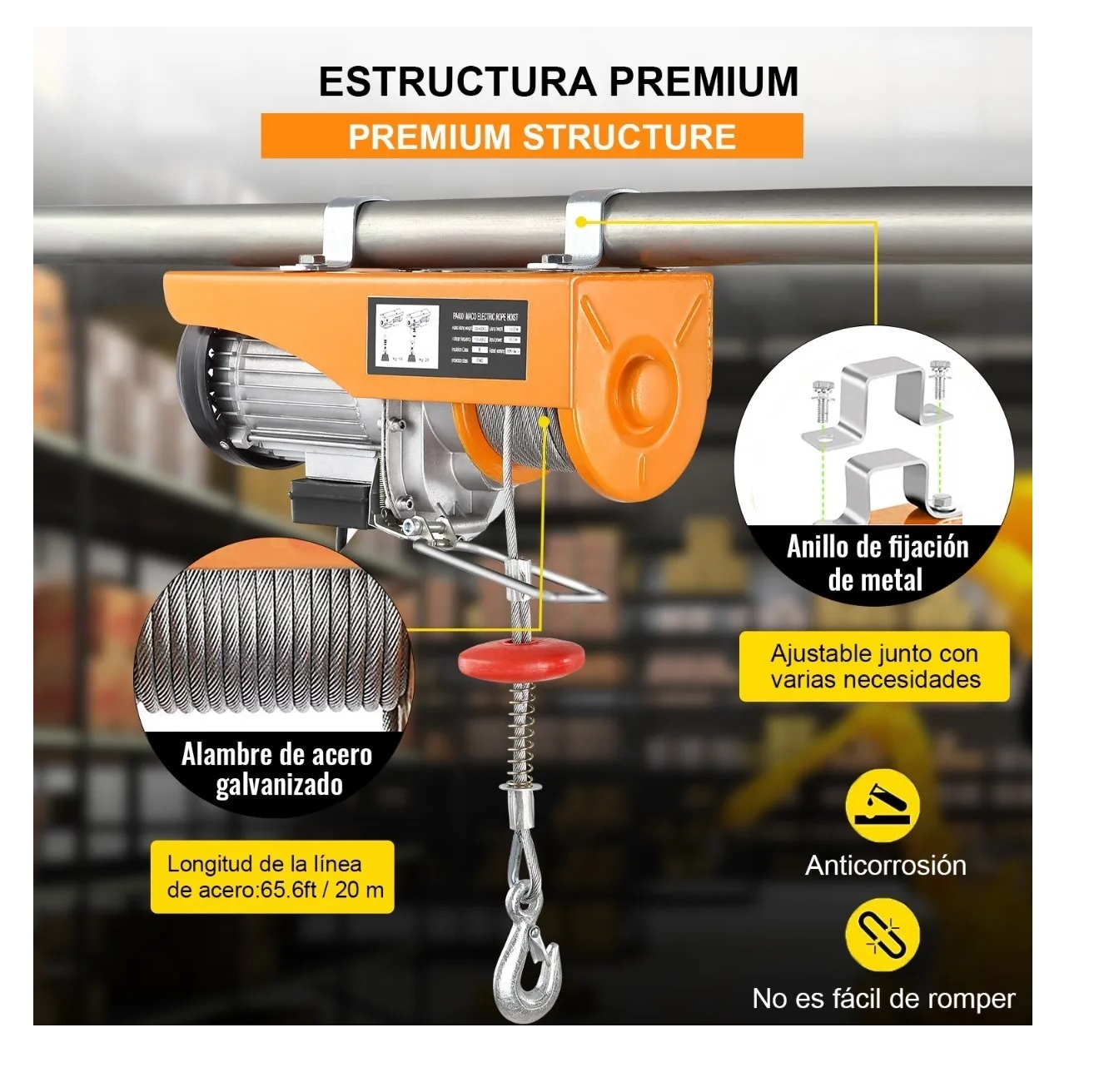 Foto 3 | Polipasto Eléctrico De Carga De 400 Kilos, 20 M, 110v Eo Safe Imports Esi-443 Naranja