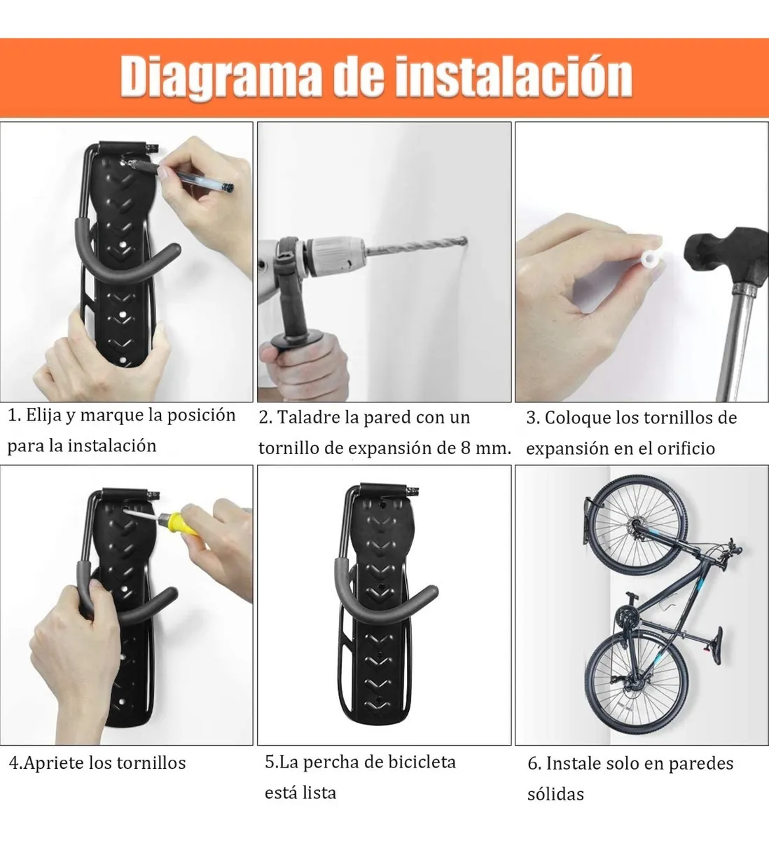 Foto 4 pulgar | Gancho Soporte para Colgar Bicicletas a Pared Carga Max 30kg