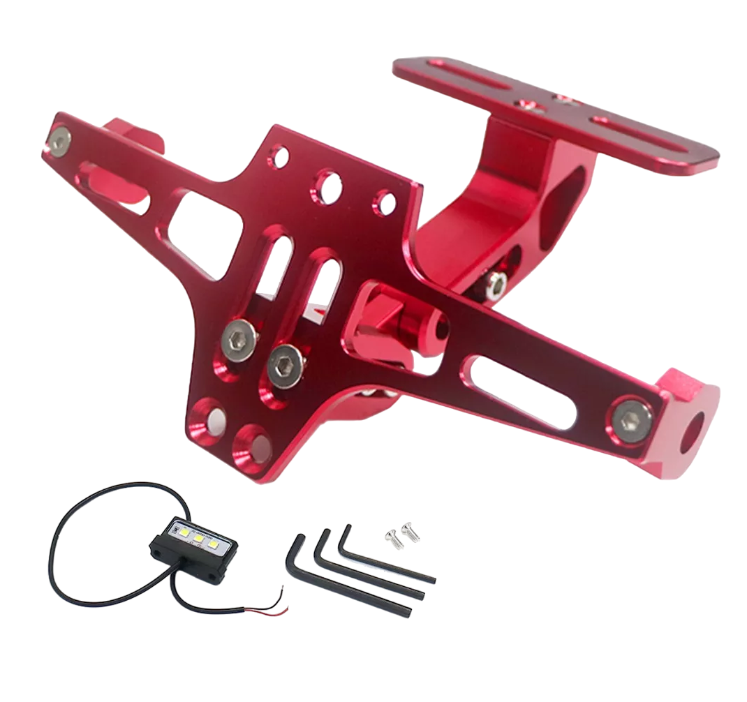 Soporte Ajustable para Matrícula de Motocicleta con Luces Rojo