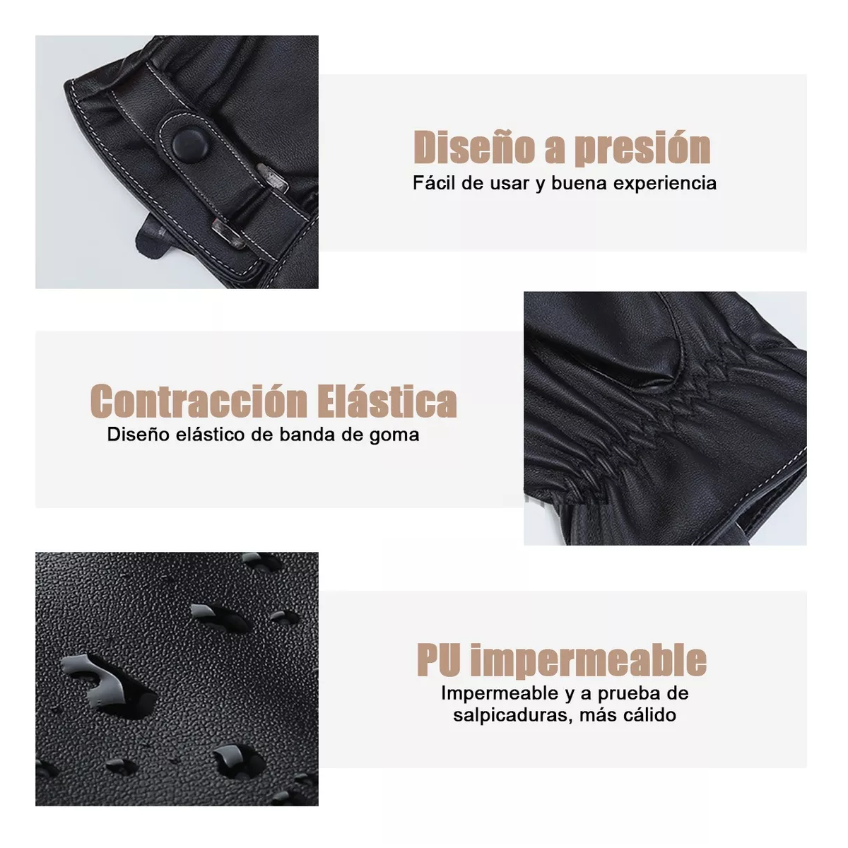 Foto 3 pulgar | Guantes De Cuero Invierno Pantalla Táctil Para Moto/bici Eo Safe Imports Esi-11876 Negro