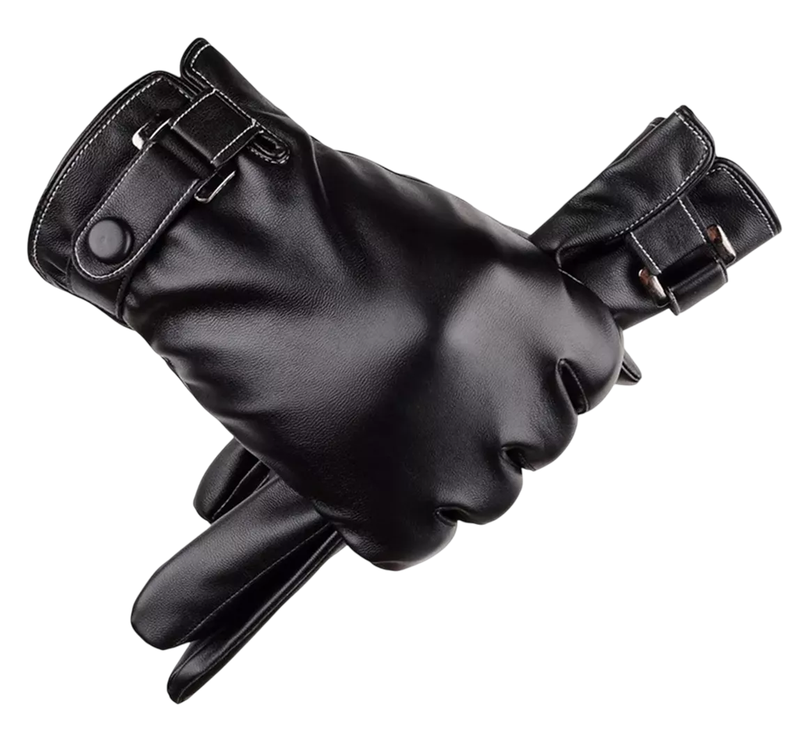 Guantes de Cuero Invierno Pantalla Táctil para Moto Negro