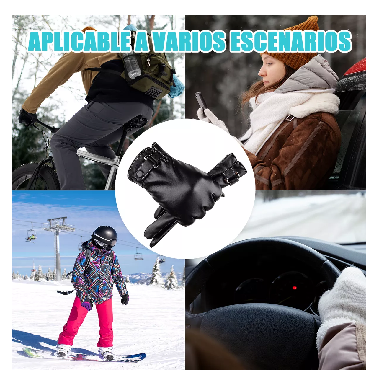 Foto 3 pulgar | Guantes de Cuero Invierno Pantalla Táctil para Moto Negro