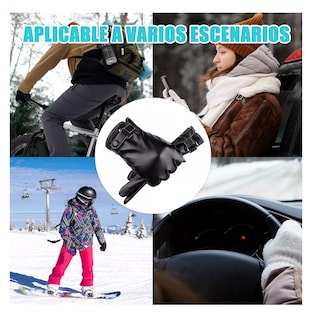 Foto 2 | Guantes de Cuero Invierno Pantalla Táctil para Moto Negro