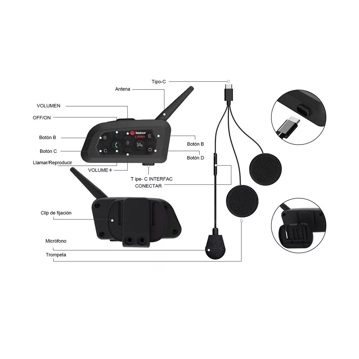 Foto 4 pulgar | Intercomunicador Motocicleta Para Casco Bluetooth Eo Safe Imports Esi-4971 Negro