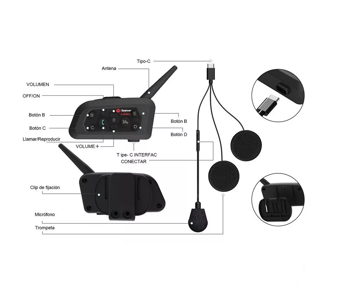 Foto 3 pulgar | Intercomunicador BELUG Motocicleta para Casco Bluetooth 1 Pieza