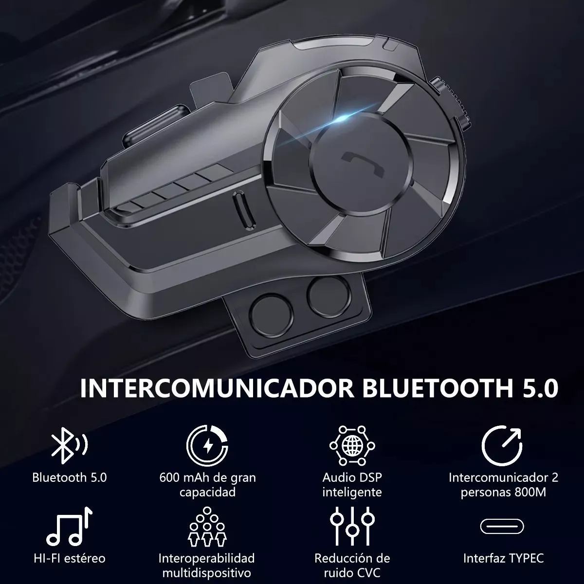 Foto 3 pulgar | Intercomunicador Motocicleta para Casco Bluetooth 2 Pcs Eo Safe Imports Esi-9046 Negro