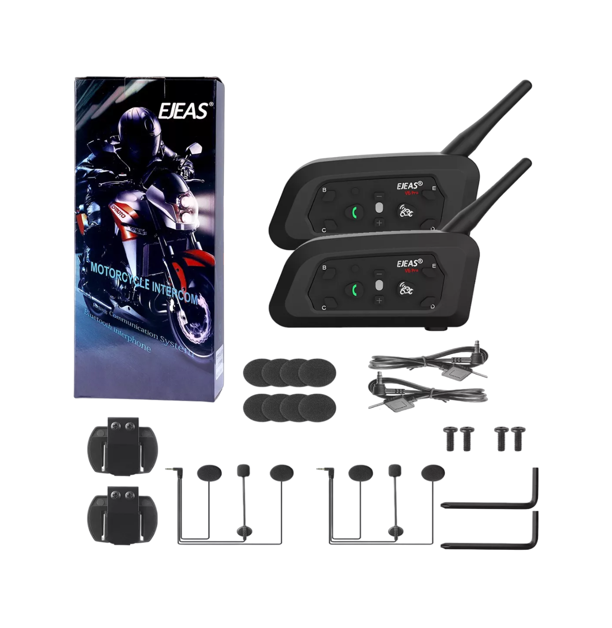 Intercomunicadores para Casco de Motociclista Ejeas V6pro BT IP65 Negro 2 Piezas