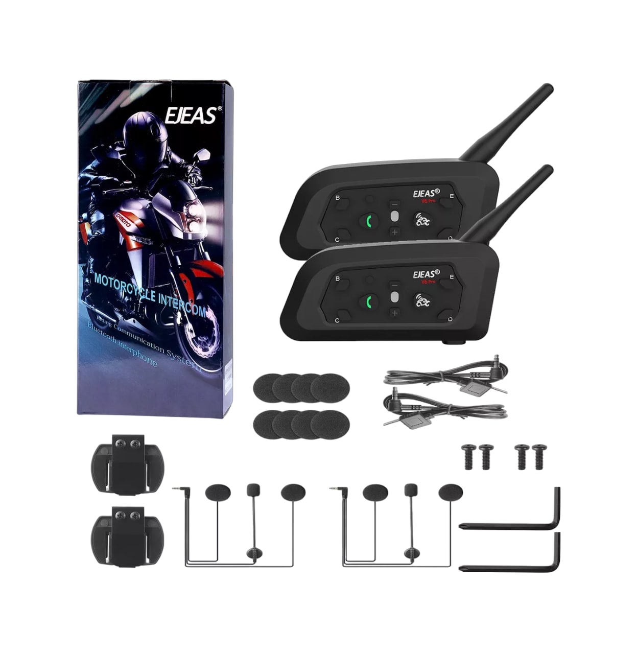 Intercomunicador V6pro Para Casco Motocicleta - 2 Pcs bt, Ip65 Negro $1,749