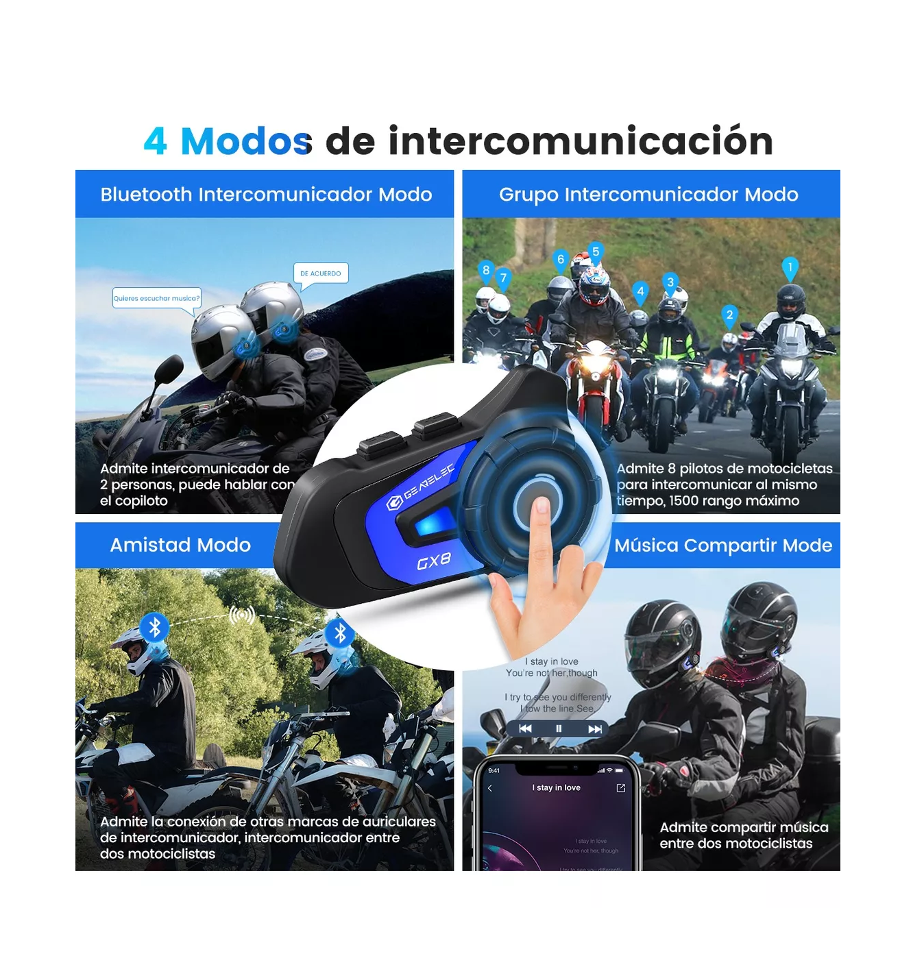 Foto 2 | Intercomunicador Bt5.1 para Casco 1500m Ip67 Fm Negro