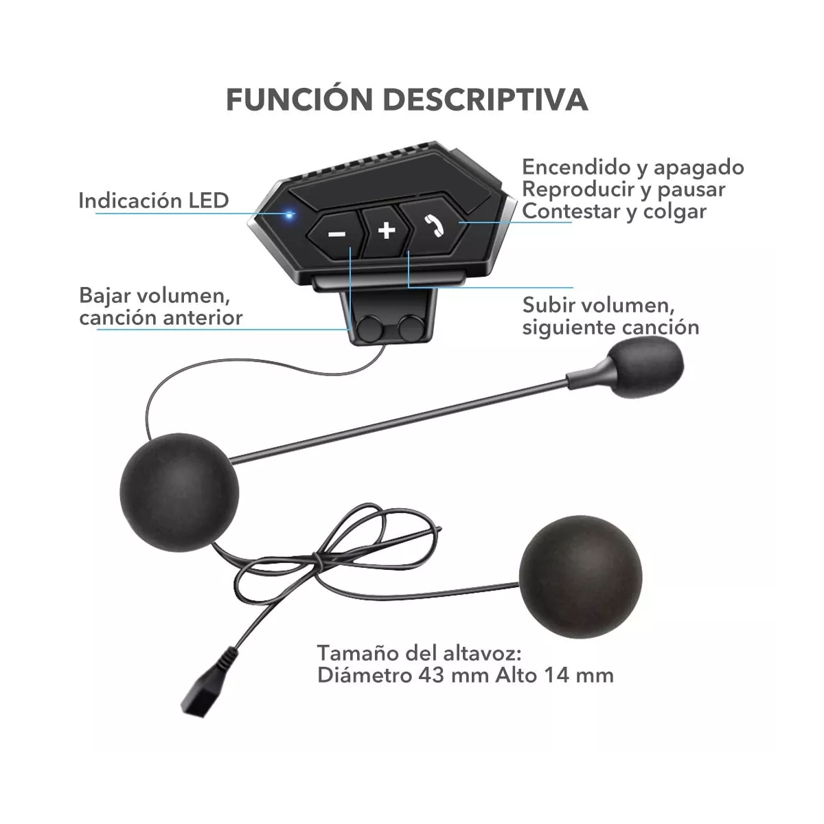 Foto 4 pulgar | Audífonos Bluetooth 5.0 Para Casco De Motocicleta 1000ma Eo Safe Imports Esi-12293 Negro