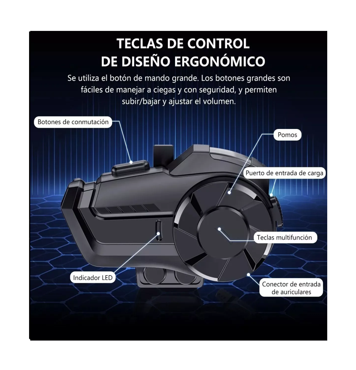 Foto 6 | Intercomunicador de Motociclista para Casco Lab.G Negros Bluetooth IP65 2 Piezas