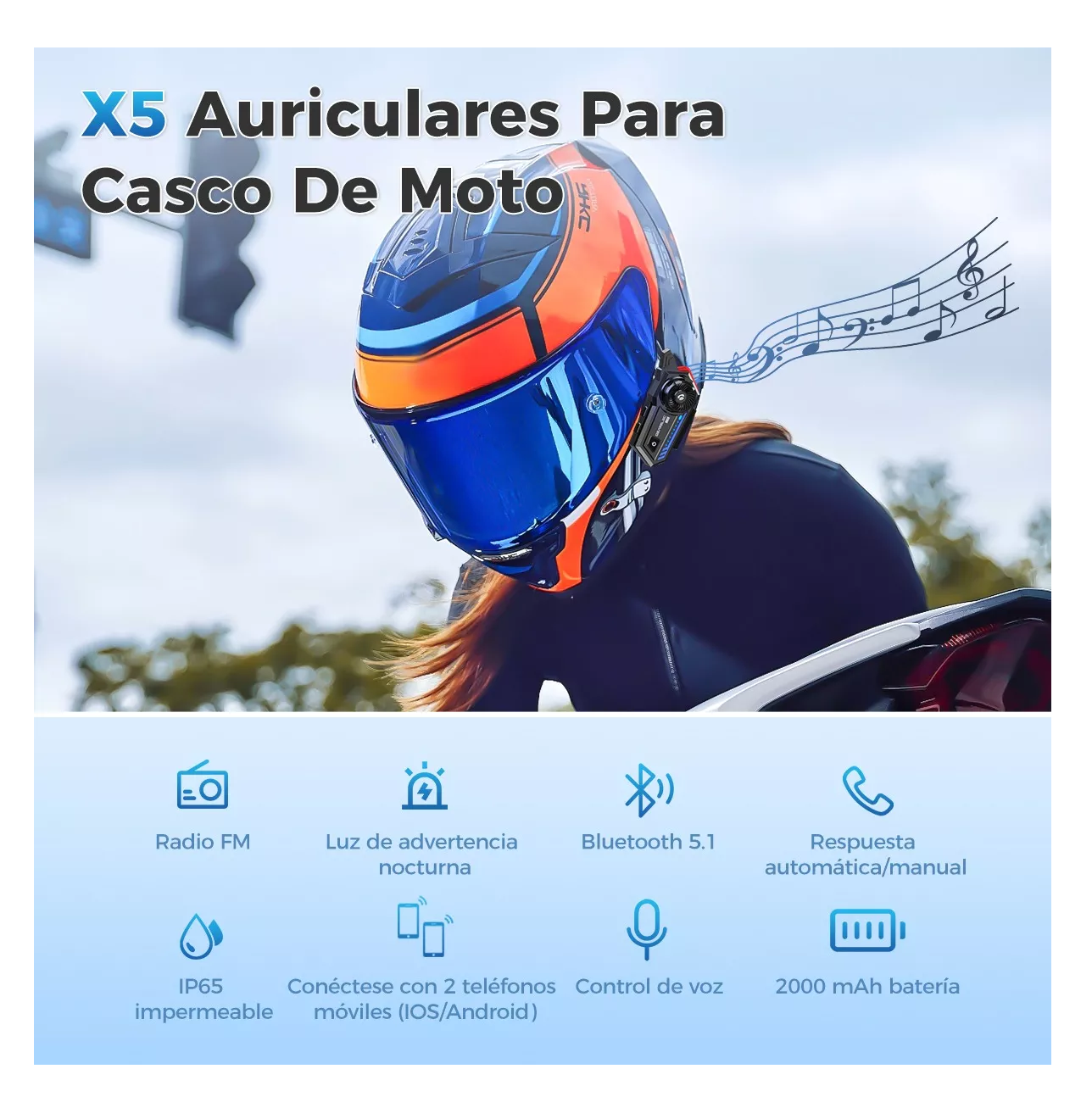 Foto 6 pulgar | Audífonos para Casco de Motos X5 Gearelec  Bluetooth Fm Impermeables Negros