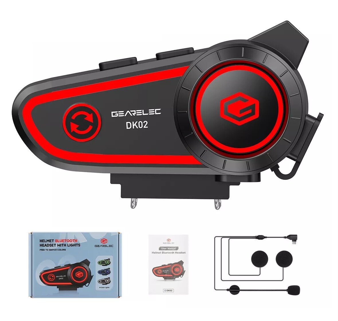 Audífonos para Casco de Motos Dk02 Bluetooth5.2 2800mah Negro con Rojo $929