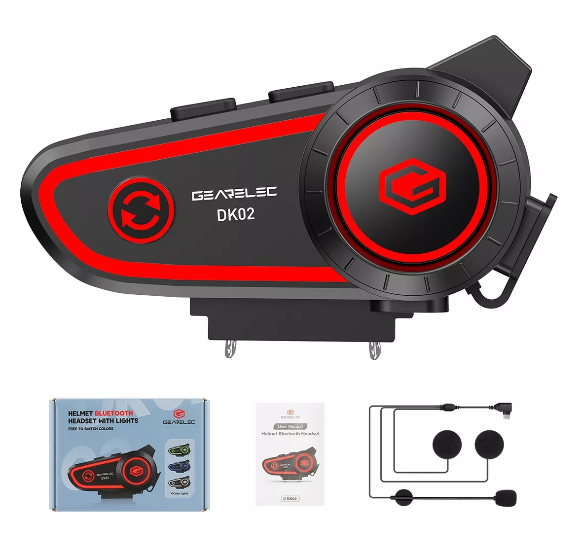 Audífonos para Casco de Motos Dk02 Bluetooth5.2 2800mah Negro con Rojo