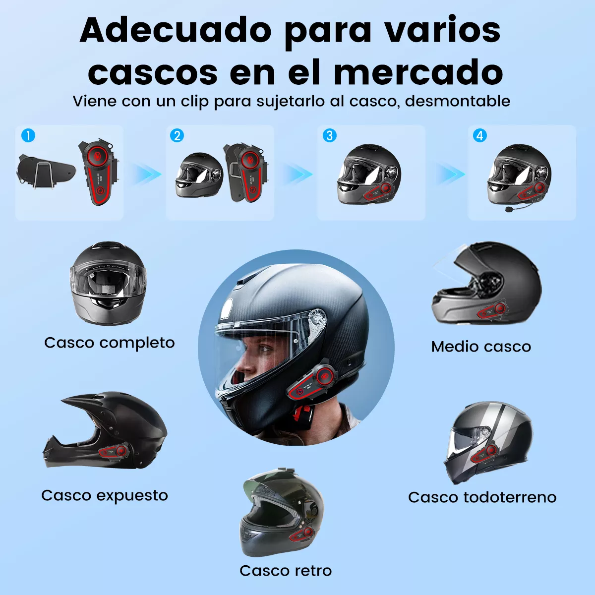 Foto 4 pulgar | Audífonos Para Casco De Motos Bluetooth5.2 Impermeables Eo Safe Imports Esi-16812 Multicolor