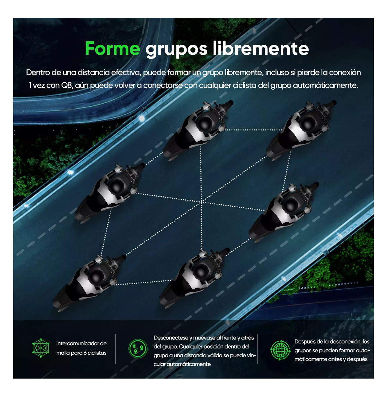 Foto 4 pulgar | Intercomunicador Para Casco De Moto Q8, 1pzs, Ip67,mesh3.0 Negro
