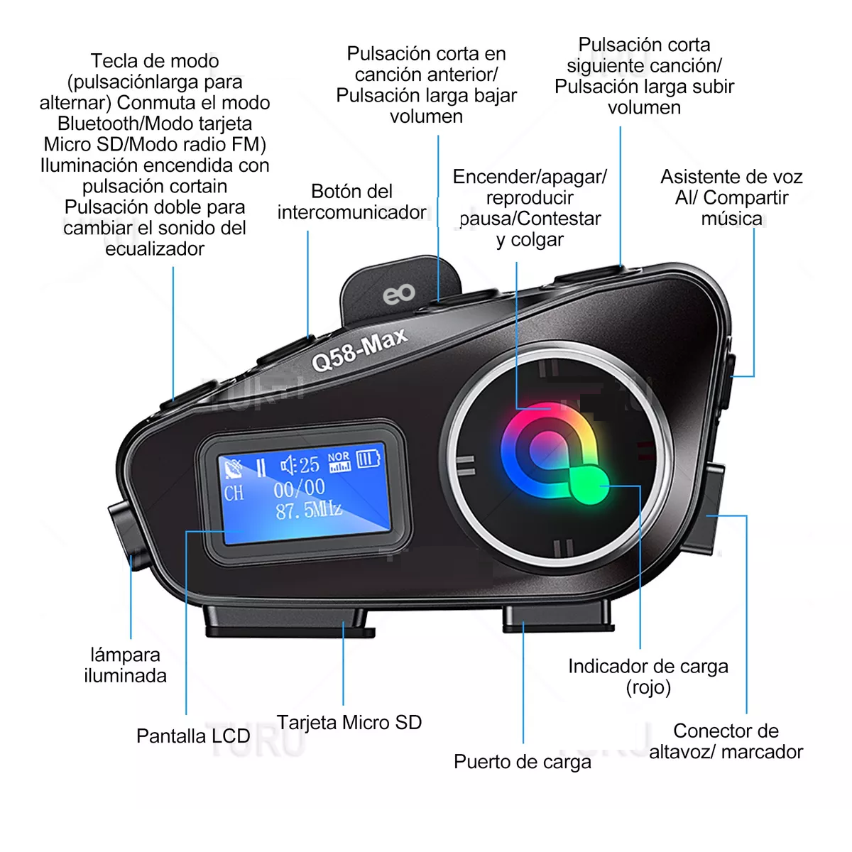 Foto 4 pulgar | Intercomunicador para Casco Eo Safe Imports con Bluetooth