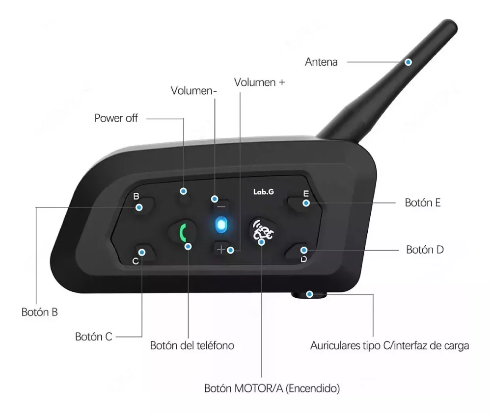 Foto 5 pulgar | Intercomunicador Lab.g V6pro Para Casco Motocicleta - 2 Pcs,bt, Ip65, Negro