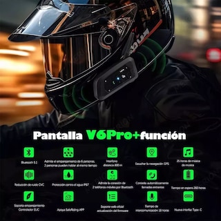 Foto 5 | Intercomunicador Lab.g V6pro Para Casco Motocicleta - 2 Pcs,bt, Ip65, Negro