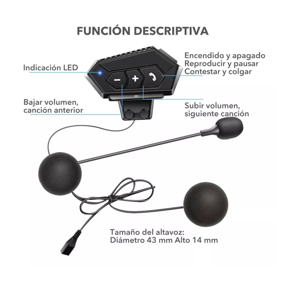 Foto 4 pulgar | Audífonos Bluetooth 5.0 Para Casco De Motocicleta 1000ma Eo Safe Imports Esi-12293-1 Negro