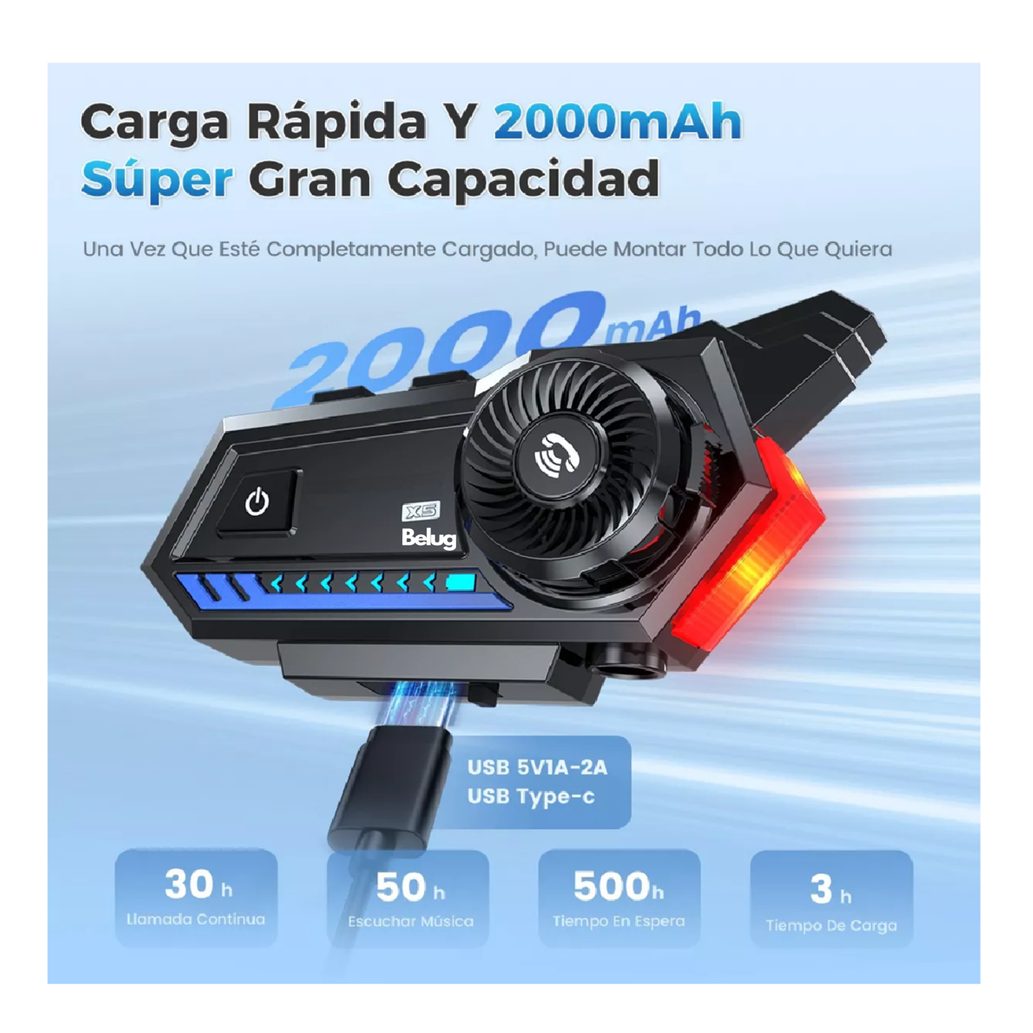 Foto 4 pulgar | Audífonos Para Casco De Motos X5 Bluetooth Fm Impermeables, Belug Negro