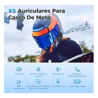 Foto 5 | Audífonos Para Casco De Motos X5 Bluetooth Fm Impermeables, Belug Negro