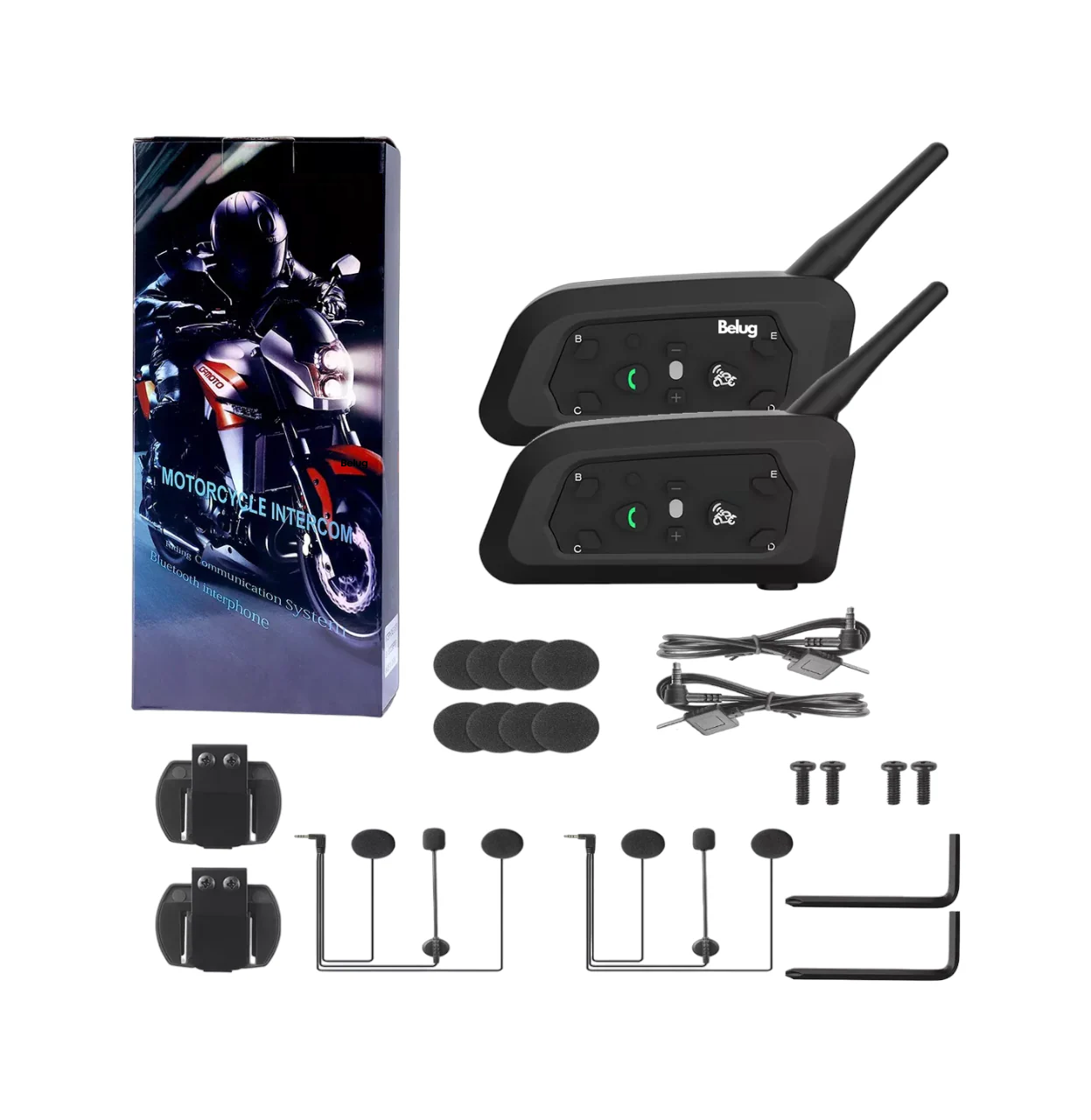 Intercomunicador V6pro Para Casco Motocicleta - 2 Pcs,bt, Ip65 Belug, Negro