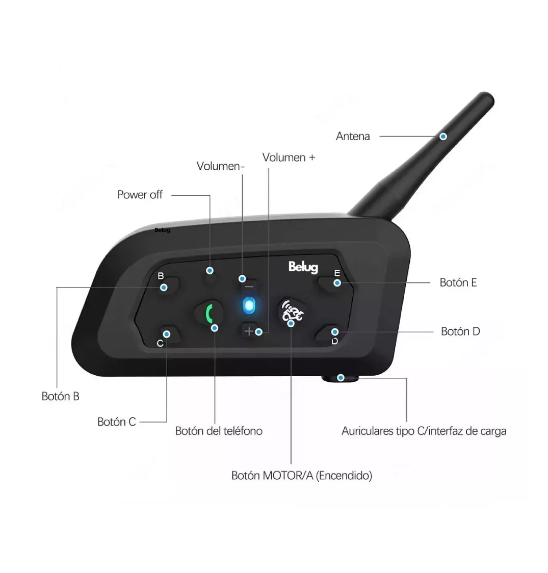 Foto 5 pulgar | Intercomunicador V6pro Para Casco Motocicleta - 2 Pcs,bt, Ip65 Belug, Negro