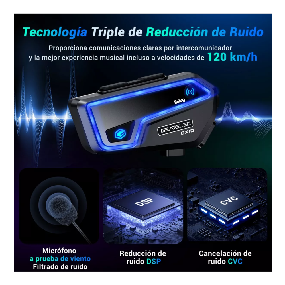 Foto 6 pulgar | Intercomunicador Audífonos Bt 5.2 Para Casco Fm 2000m Ip67 Belug, Negro