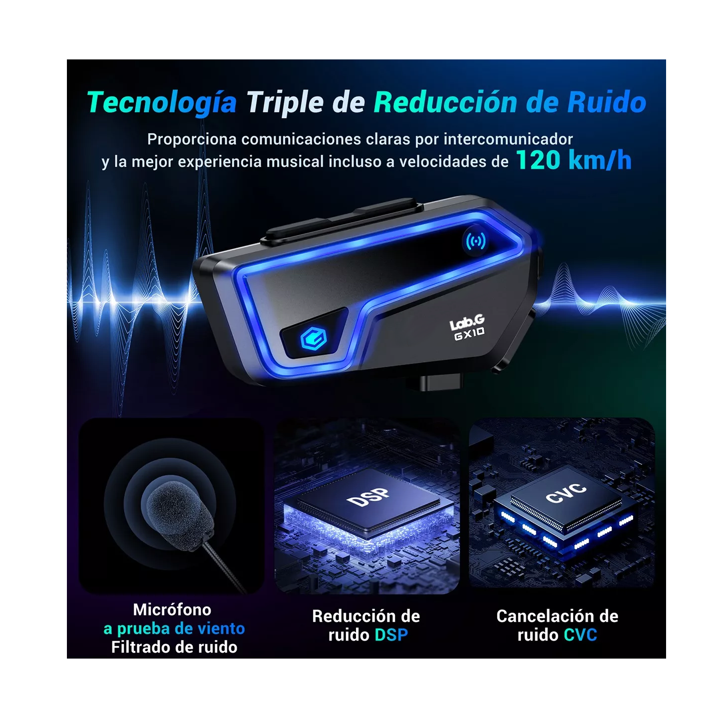 Foto 6 pulgar | Intercomunicador Audífonos Bt 5.2 Lab.g Para Casco Fm 2000m Ip67, Negro