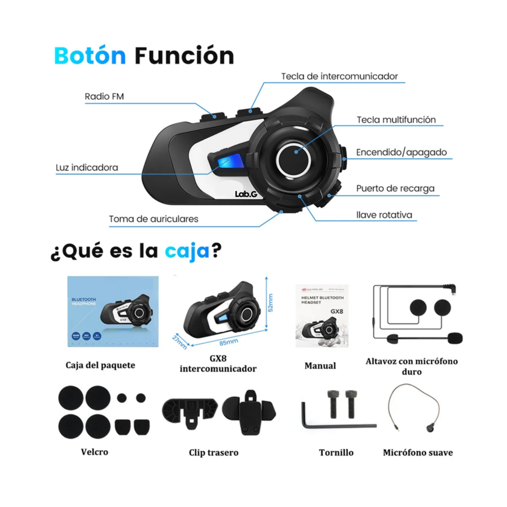 Foto 5 | Audífonos Para Casco De Motos 2800mah Bluetooth5.2 Impermeables Ipx7 Lab.g,  Negro Rojo