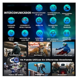 Foto 2 | Intercomunicador Para Casco De Moto Compartir Música Fm Radio 1500m Bluetooth Ip67 Lab.g, Negro Blanco