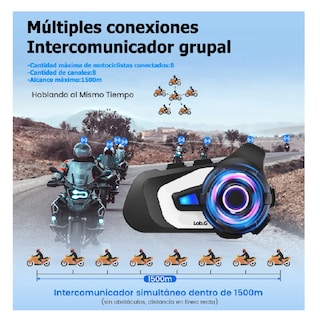 Foto 3 | Intercomunicador Para Casco De Moto Compartir Música Fm Radio 1500m Bluetooth Ip67 Lab.g, Negro Blanco