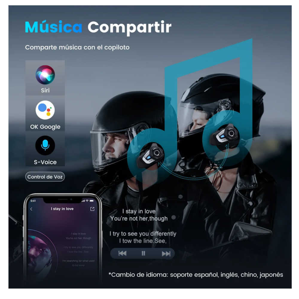 Foto 5 pulgar | Intercomunicador Para Casco De Moto  Compartir Música Fm Radio 1500m Bluetooth Ip67 Lab.g,  Negro Blanco