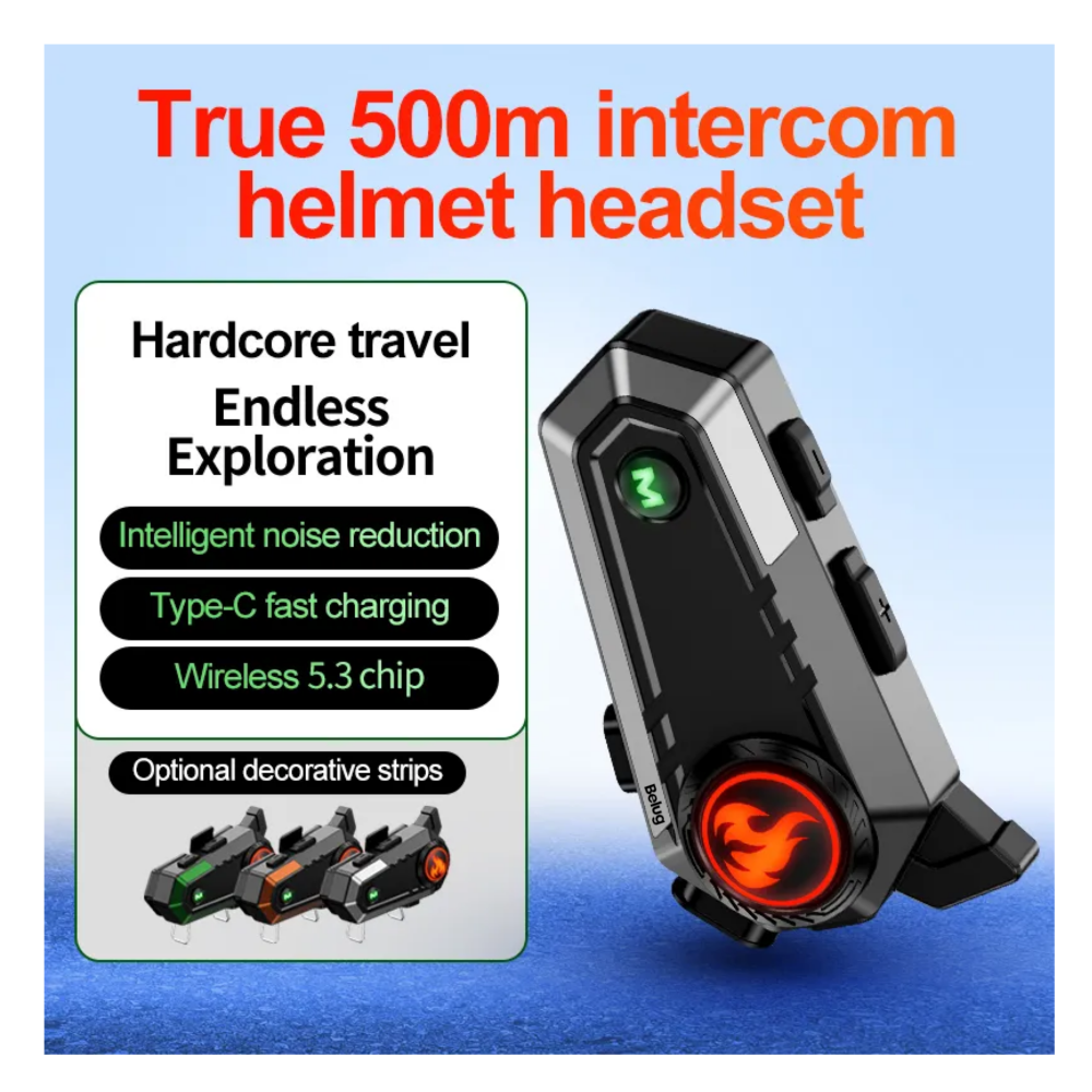 Foto 5 pulgar | Intercomunicador Motocicleta Para Casco C9 Bluetooth 5.3 Belug, Negro Liínea Verde